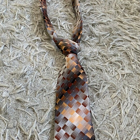 VAN HEUSEN Mens 100% Silk Grey Black Orange Tie - Picture 3 of 8